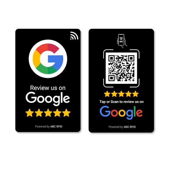 SEOTap NFC Google review card, front and back