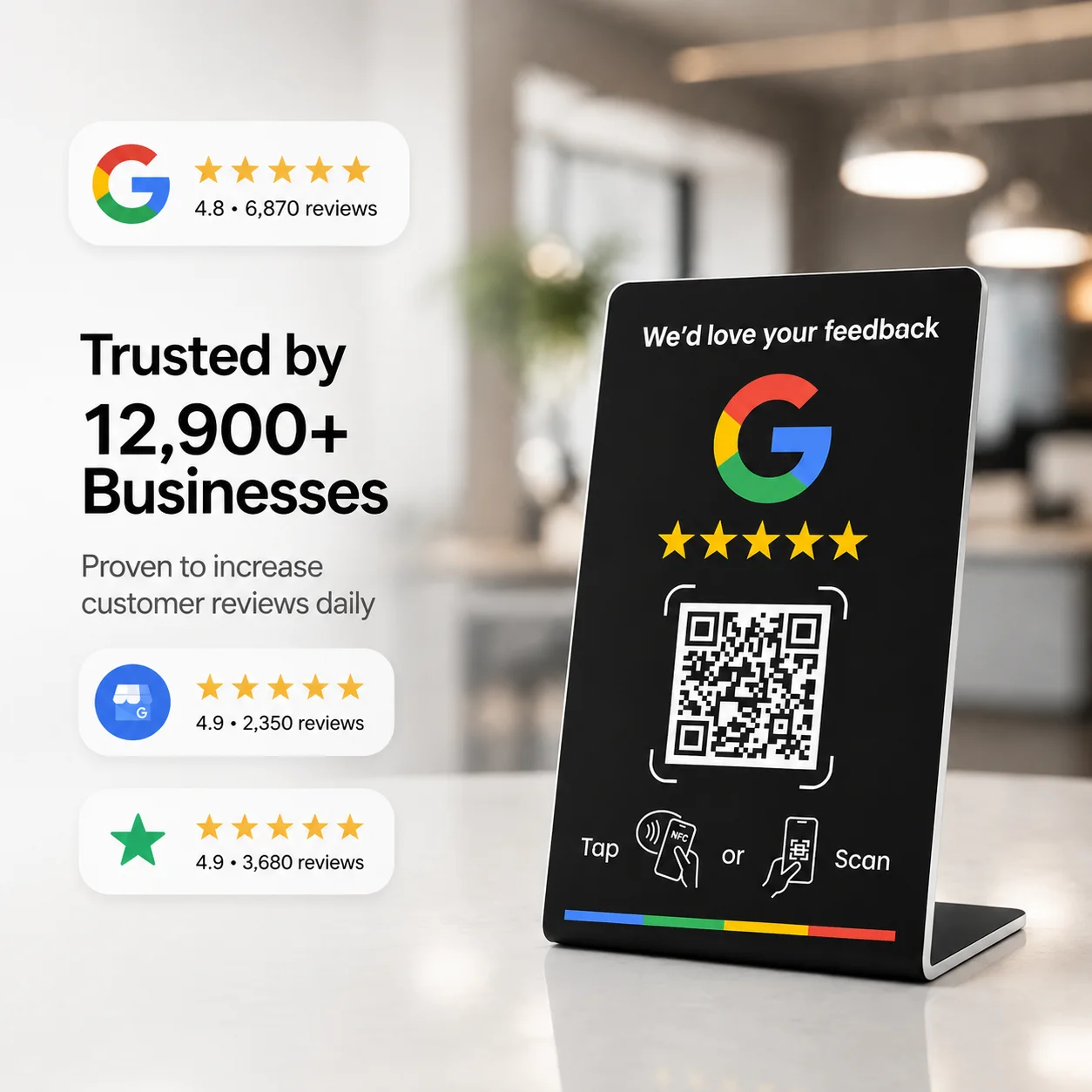 Trusted by 12,900+ businesses to collect more reviews